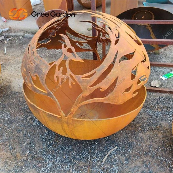 Half Sphere Corten Steel Fire Pit Decoration