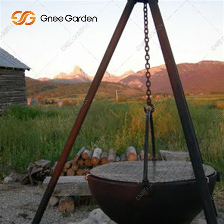 Round Black Corten Steel BBQ Grill Barbecue