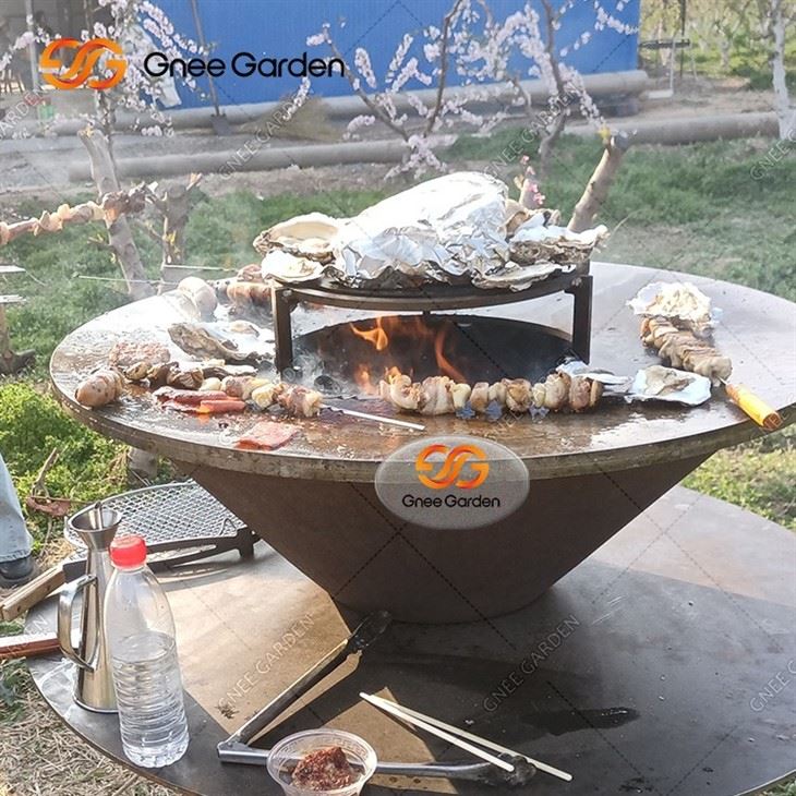 Round Corten Steel Rusty BBQ Grill