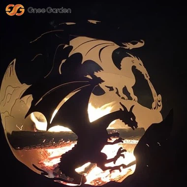 Outdoor Corten Stahlkugel Feuerstelle mit Drachendesign